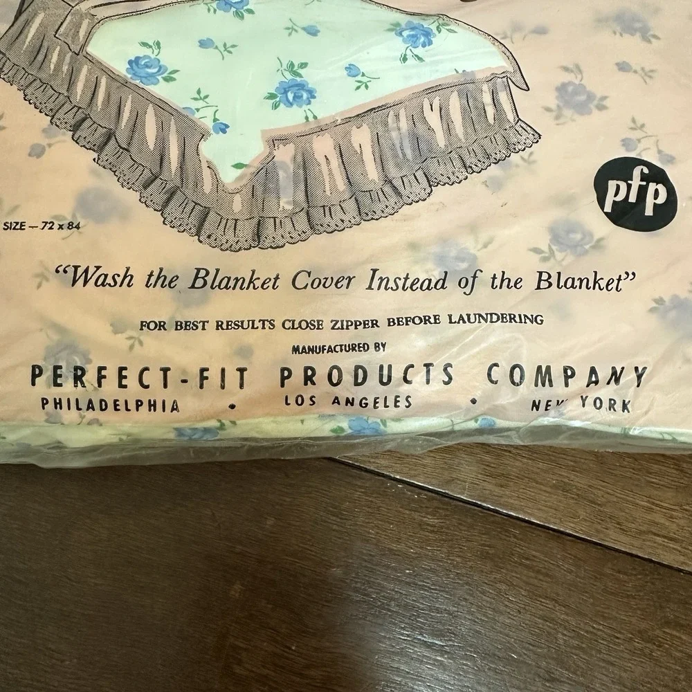 Vtg Percale Cotton Blue Dainty Floral Print Zippered Comforter Blanket Cover NEW